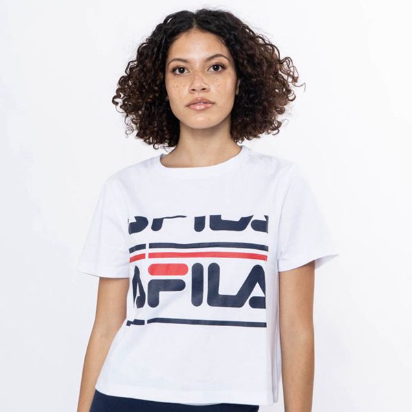 Camisetas Fila Mulher Branco/Vermelhas/Azul Marinho - Fila Finley Crop Portugal Lojas,IKNQ-85941